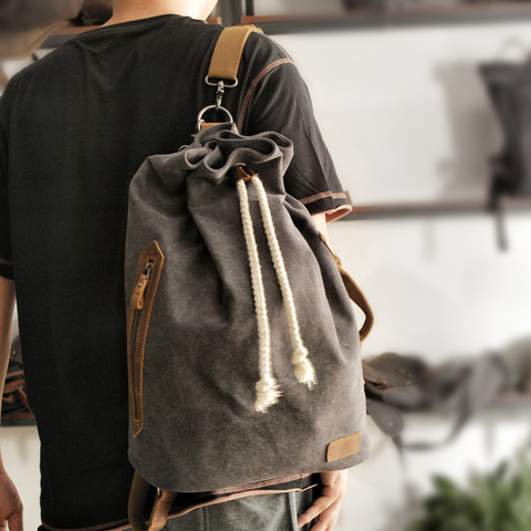 American Canvas Backpack Shoulder Bag yuan tong bao Vintage Bags Sports Gym Bag Travel Backpack Bucket Bag Men ► Photo 1/6