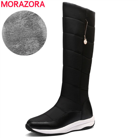 MORAZORA 2022New Genuine leather boots women warm snow boots female keep warm fur down mid calf winter boots platform shoes ► Photo 1/6