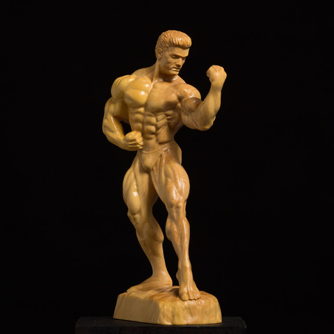 Boxwood Wood Carving Living Room Decoration Figures Sculpture Crafts Bodybuilding Muscle Male Statue Home Decor ► Photo 1/5