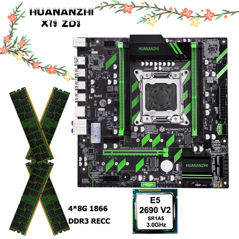 HUANANZHI motherboard on sale X79-ZD3 motherboard combo NVMe/NGFF dual M.2 slots CPU Xeon E5 2690 V2 RAM 32G(4*8G) 1866 REG ECC ► Photo 1/6