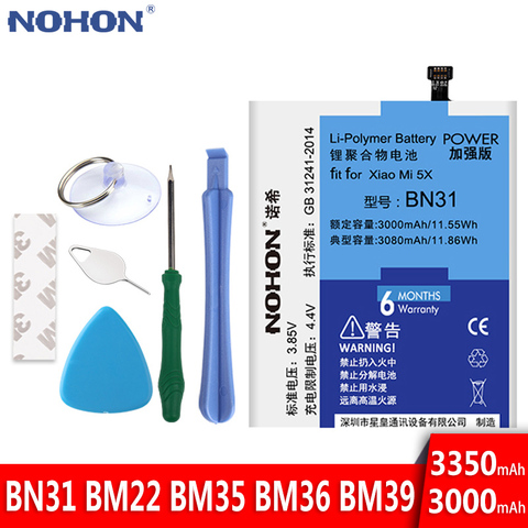 NOHON Battery For Xiaomi Mi 4C 5 5S 5X 6 Mi5X Mi5S Mi5 Mi4C Mi6 Redmi Note 5A BN31 BM22 BM35 BM36 BM39 Replacement Phone Bateria ► Photo 1/6