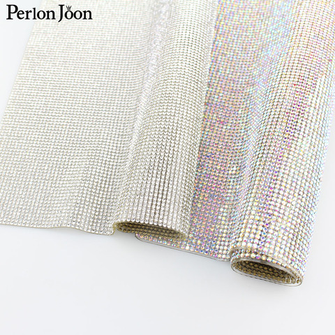 24*40cm Glitter Glass AB Rhinestone Mesh Trim Hotfix Crystal Fabric Sheets Strass cut Ribbon Applique For Dress Crafts TR069 ► Photo 1/5