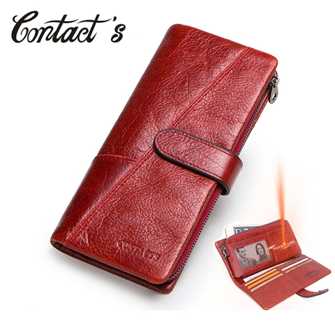 Contact's 100% Genuine Leather Wallet Women Long Coin Purse Hasp Design Clutch Bags Free Engraving Card Holder Wallets Cartera ► Photo 1/6