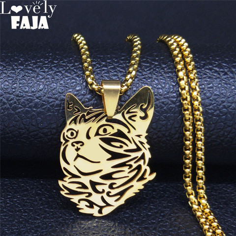 2022 Fashion Cat Stainless Steel Long Chain Necklace for Women/Men Gold Color Cat Necklaces Pendants Jewelry kolye N20339 ► Photo 1/6