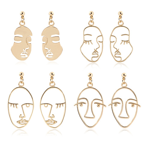 Punk Human Face Drop Earrings For Women Retro Abstract Hollow Out Statement Golden Face Dangle Earring Fashion Female Jewelry ► Photo 1/6