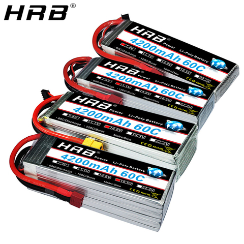 HRB 4200mah Lipo Battery 14.8V T Deans 7.4V 11.1V 2S 3S 18.5V 22.2V 4S 5S 6S XT60 RC Quadcopter FPV Airplane Drone Car Parts 60C ► Photo 1/6