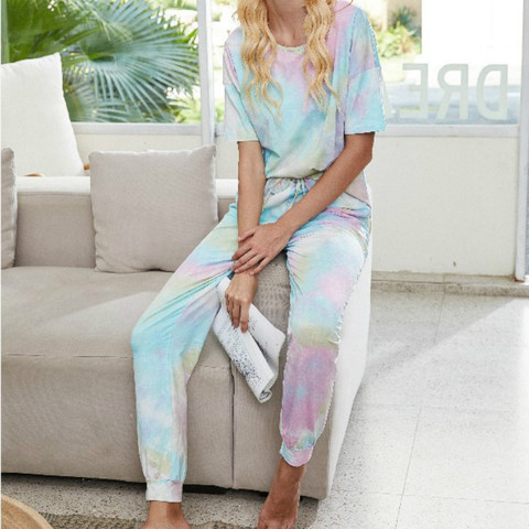 Print Pijamas Women Short Sleeve and Pants Two Pieces Sets 2022 New Spring Summer Home Suit Sleepwear Pocket Lounge Wear 2XL 3XL ► Photo 1/6