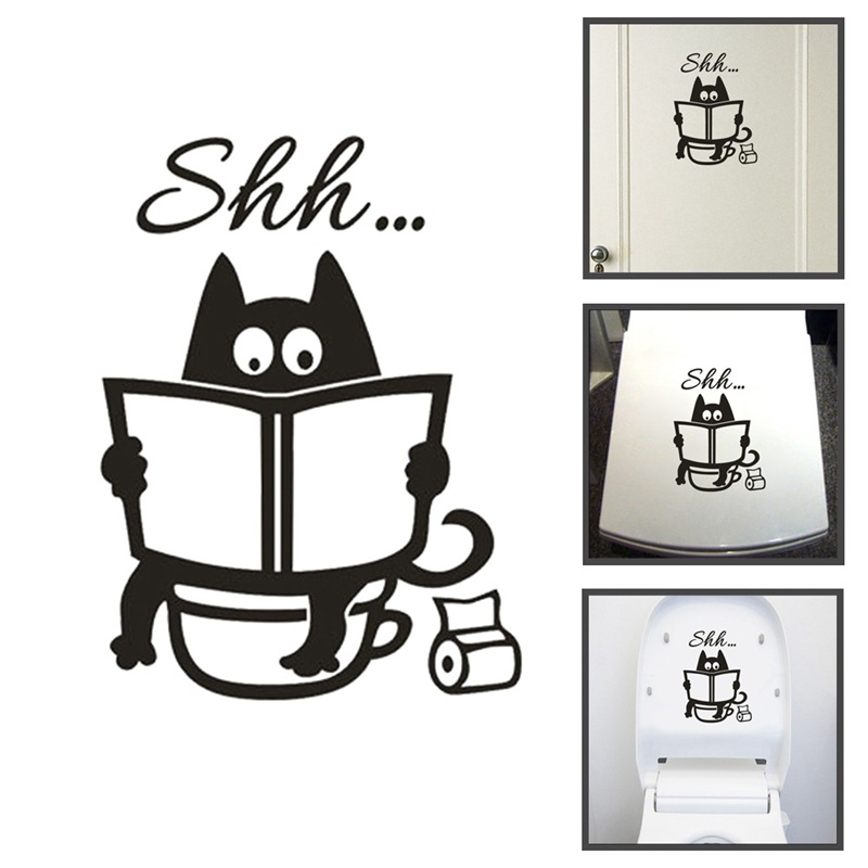 Cute Cartoon Cat Stickers Toilet Bathroom Door Toilet Seat Decal Funny Art Decorative Mural