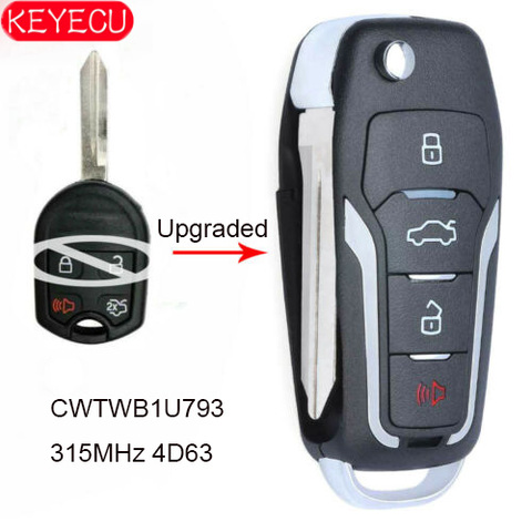 KEYECU Upgraded Flip KEY REMOTE CLICKER 4 Button 315MHz 4D63 80bit CHIP for Edge Escape Expedition Explorer Fusion CWTWB1U793 ► Photo 1/3