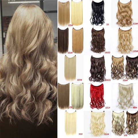 MUMUPI 22 Inches Invisible Wire No Clips In Hair Extension Secret Fish Line Hairpiece Silky Curly Hair Extension ► Photo 1/6