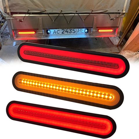 2Pcs Waterproof LED Trailer Tractor Truck Tail Light 3 in1 Neon Brake Stop Turn Signal Boat Car Flowing Water Rear Lamps 12V 24V ► Photo 1/6