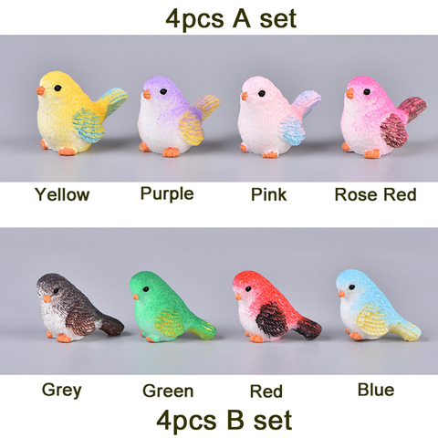 4 Pcs/set Resin Home Ornament Cute Little Birds Animal Model Figurine Glass Decor Miniature Craft Garden DIY Accessories ► Photo 1/6