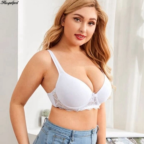 Plusgalpret Solid Color Lace Trim Women Seamless Bras for T-Shirt Full Cup No-Padding Cotton Underwear Smooth Lingeries for Lady ► Photo 1/6