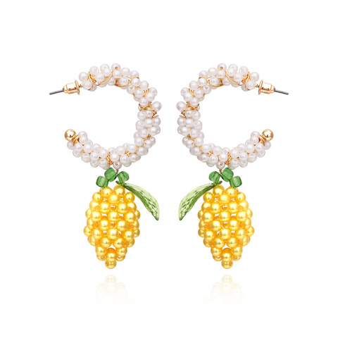 Hand-Woven Lemon Earrings All-match C- Shaped Pearl Ear Pendant 2022 Women's Accessories ► Photo 1/5