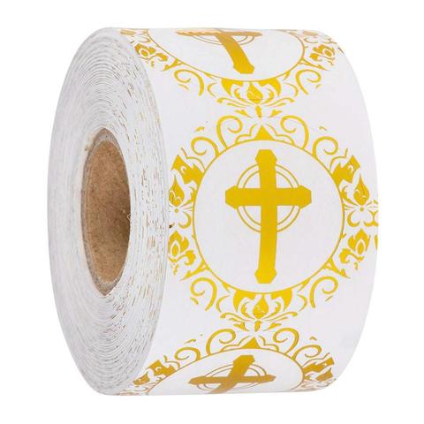 1 inch gilded round cross sticker religious Christian Prayer sticker envelope seal label 50-500pcs ► Photo 1/5