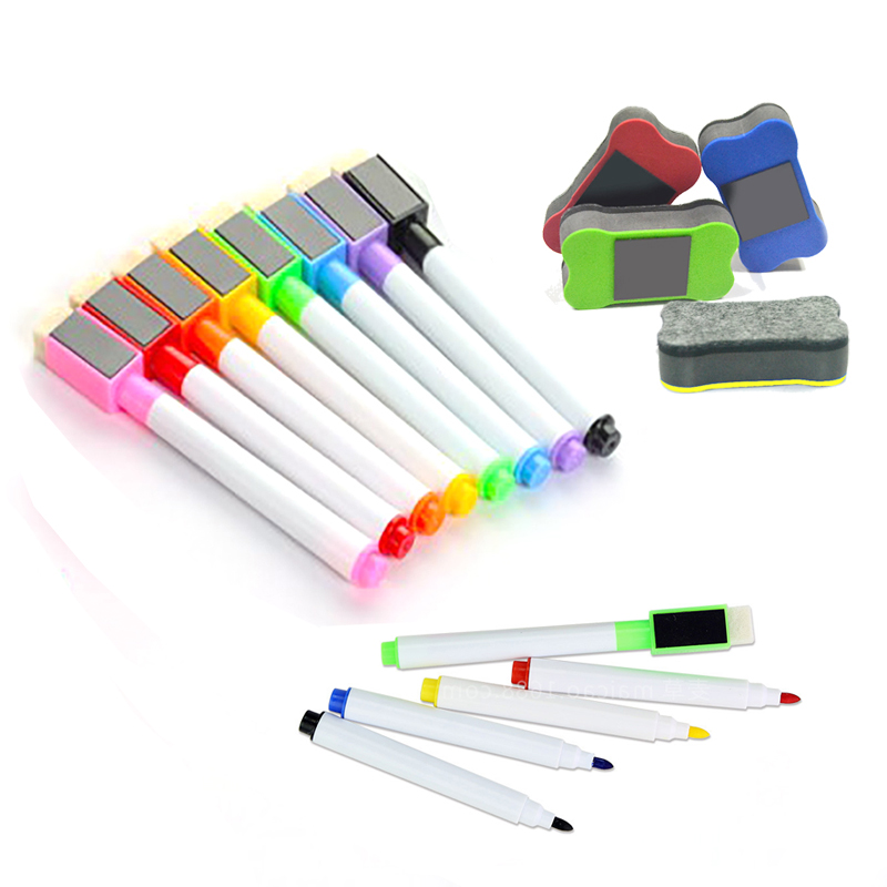 Whiteboard Markers Built In Eraser Drawing Pen 8 colors School Supplies Student 
