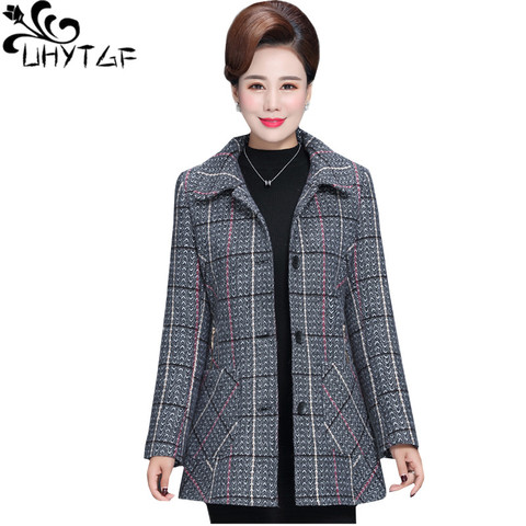 UHYTGF 6XL plus size jacket women's Fashion striped autumn winter wool coat women casual Woolen coats abrigos mujer invierno 334 ► Photo 1/6