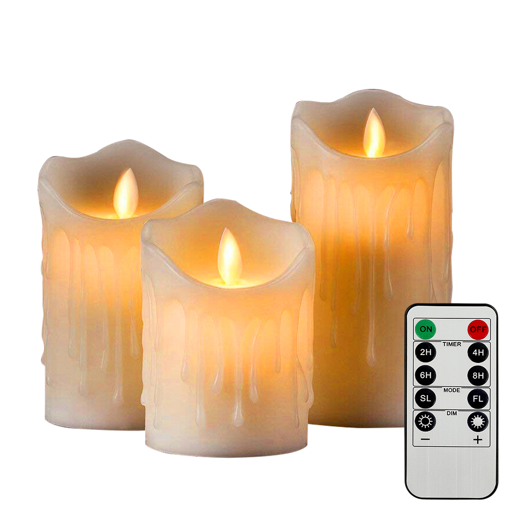 3 pcs Flameless Candles LED Battery Operated Flickering Lamp Lights Home Decor 