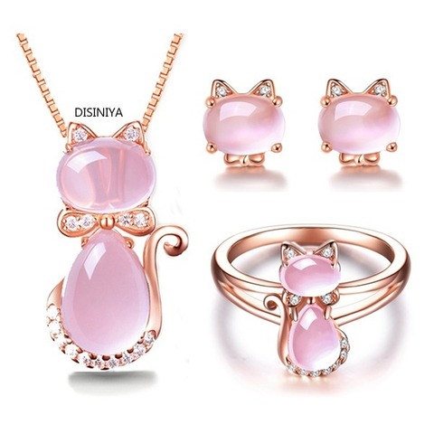 New Arrival Cute Rose Pink Opal Kitty Cat Pendant Necklace for Women Girls Children Gift Lovely Quartz Romantic Wedding Jewelry ► Photo 1/6