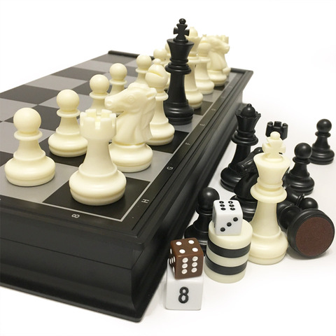 Chess and Checkers and Backgammon 3 in 1 Plastic Chess Set Travel Chess Game Magnetic Chess Pieces Folding Chess Board Gift I7 ► Photo 1/6