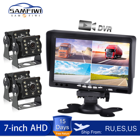 AHD 7 inch Truck Car Monitor 4CH Quad DVR Video  IPS Screen Recorder for Motorhome Reverse Backup Vehicle Camera DC12-24-36V ► Photo 1/6