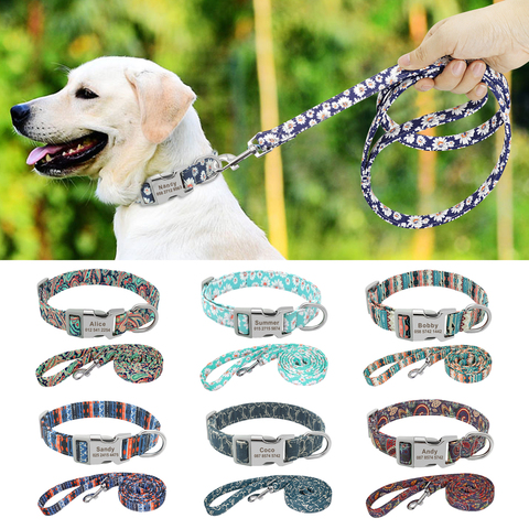 Dog Collar Leash Personalized Custom Nylon Dog Collar Lead Name ID Tags For Small Medium Large Dog Pitbull Bulldog Beagle Collar ► Photo 1/6