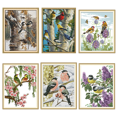 Joy Sunday Cross Stitch Needlework Set, Tree and Bird Animal Pattern Full Embroidery Set White Canvas 14CT DIY Home Decoration ► Photo 1/6