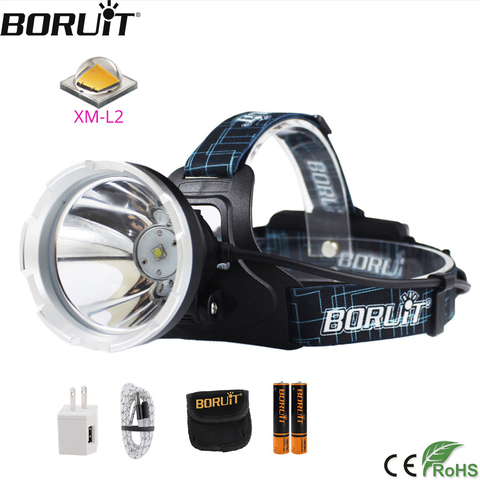 BORUIT B10 XM-L2 LED Super Bright Headlight Micro USB Charge 18650 Battery Headlamp 4-Mode Head Torch Camping Hunting Flashlight ► Photo 1/6