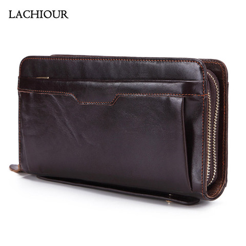 Lachiour Men Genuine Leather Clutch Bag Wallet  Male Long Double Zipper Purse Coin Men's Phone Bag for Card Holder Case ► Photo 1/6