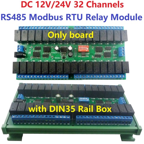 DC 12V 24V 32ch Modbus RTU RS485 Relay Switch Board UART Serial port Module DIN Rail Box PLC expanding board ► Photo 1/6