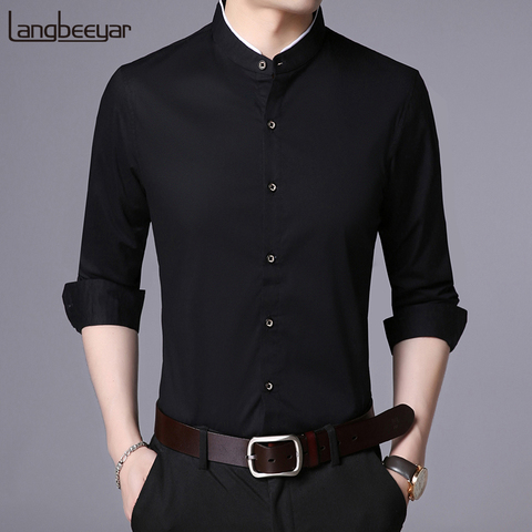 2022 Fashion Brand Shirt Men Mandarin Collar Long Sleeve Regular Fit Cotton Autumn Black Korean Dress Shirt Casual Men Clothes ► Photo 1/6