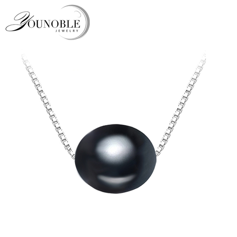 Wedding Real Black 8-9-10mm Natural Freshwater Pearl Necklace 925 Sterling Silver Pearl Pendant Necklace For Women ► Photo 1/5