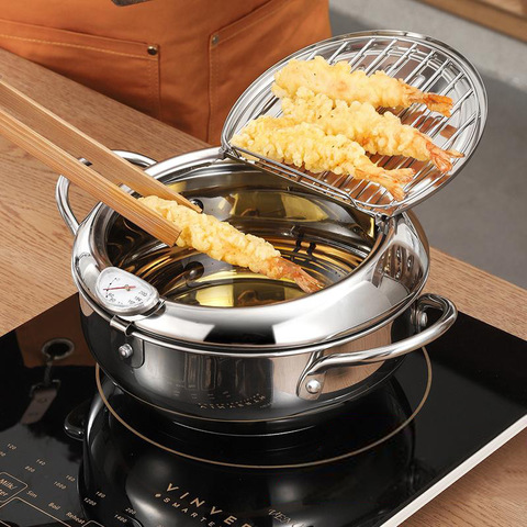 YOMDID Japanese Style Frying Pot Stainless Steel Pan Fryer Temperature Control Tempura Mini Frying Pan ollas de cocina Cookware ► Photo 1/1