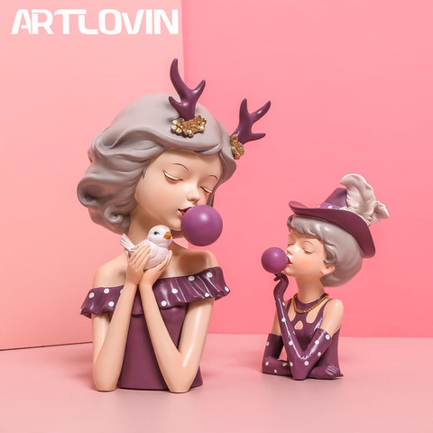 Home Decor Sculpture Bubble Gum Girl Statue Stylish Resin Figurines Modern Chic Cabinet Decoration British Elegant Woman Crafts ► Photo 1/6