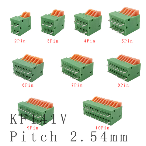 KF141V 2.54mm Pitch Straight Pin PCB Mounted Spring Screless Terminal Blocks Connector 2/3/4/5/6/7/8/9/10 P 150V 2A for 26-20AWG ► Photo 1/5