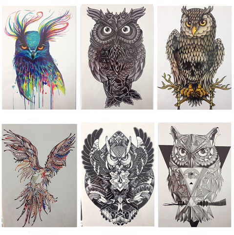 Hot Sale 21 X 15 CM Fashion Colorful Beauty OWL Waterproof Hot Temporary Tattoo Stickers ► Photo 1/5