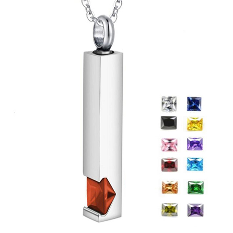 12 Kinds Zircon Birthstone Cremation Jewelry for Ashes Men Women Urn Necklace Stainless Steel Memorial Jewelry ► Photo 1/5