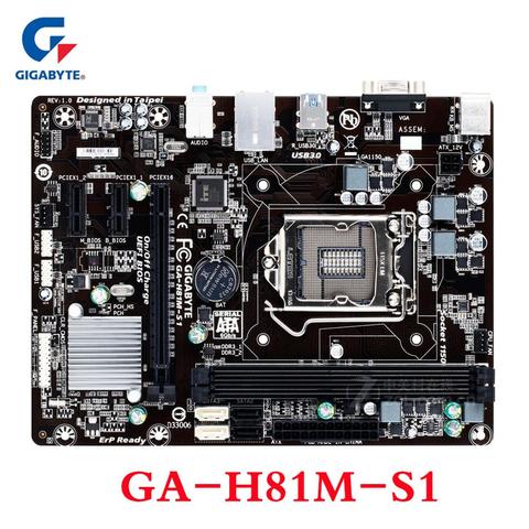 Gigabyte GA-H81M-S1 Motherboard H81 H81M 2x DDR3 16GB H81M-S1 LGA 1150 USB3.0 Desktop SATA III Micro ATX Original Mainboard Used ► Photo 1/1