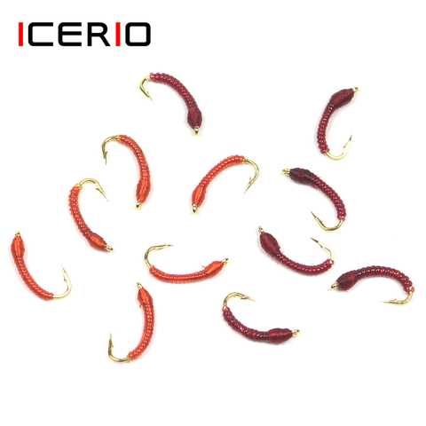 ICERIO 6PCS Classic Trout Nymph Midge Larva Tying Hook Trout Fishing Fly Lure Bait #14 ► Photo 1/2