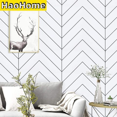HaoHome White and Black Geometric Contact Paper Black Stripes Peel and Stick Wallpaper Modern Removable Self Adhesive Wall Paper ► Photo 1/6