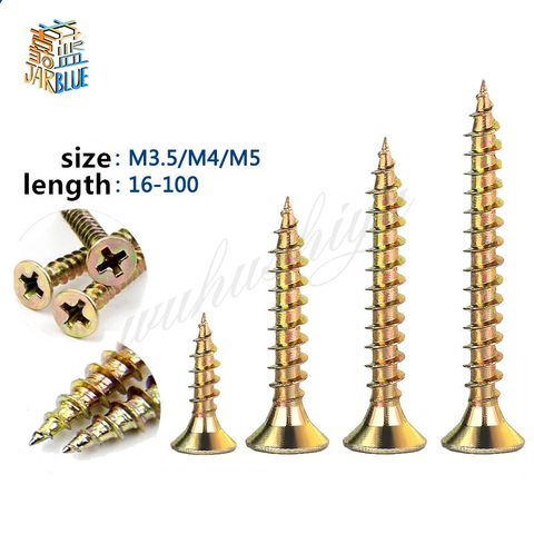 30pcs cross recessed countersunk fibreboard chipboard screws m3.5 m4 m5 yellow zinc coated flat head self tapping wood screw ► Photo 1/1