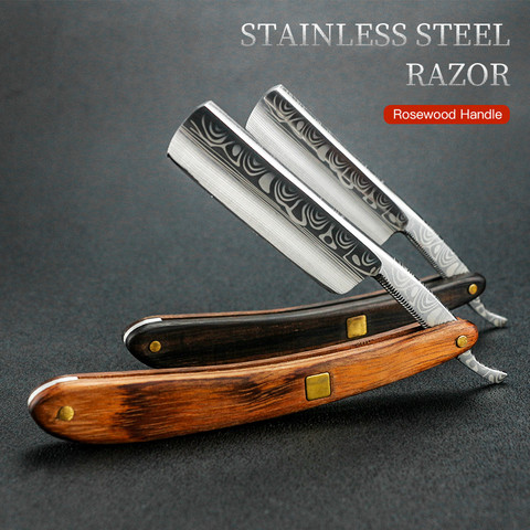 Professional Classic Barber Salon Stripe Stainless Steel Folding Straight Razor Wooden Handle Facial Beard Shaving Knife Tool ► Photo 1/6