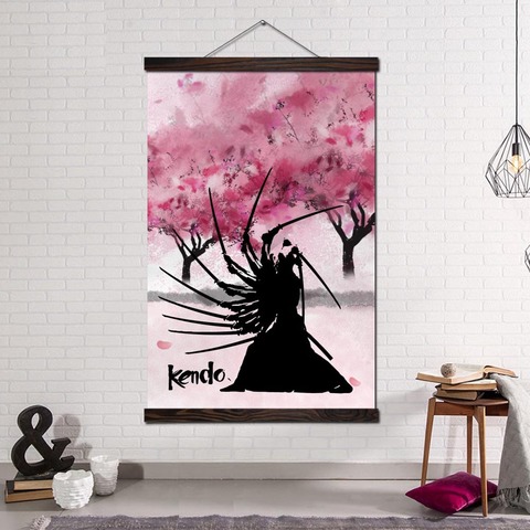 Wall Art Canvas Painting Posters and Prints Wall Pictures for Living Room Home Decor Kendo Man Under Beautiful Spring Peach Tree ► Photo 1/6