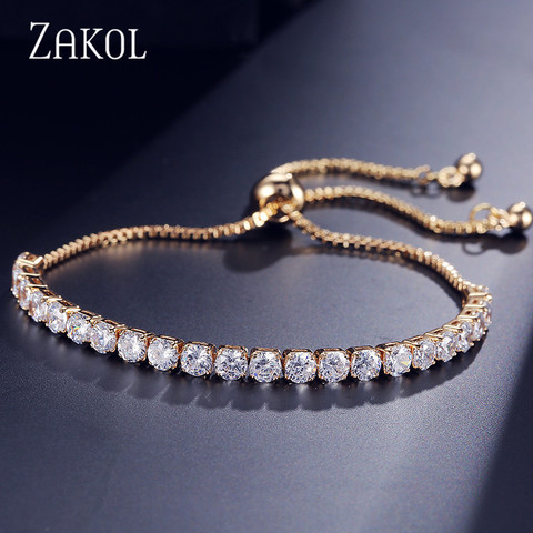 ZAKOL Fashion Cubic Zirconia Tennis Adjustable Bracelet Bangle For Women White Round cut Crystal Wedding Jewelry FSBP144 ► Photo 1/6