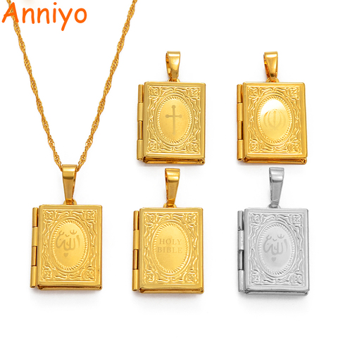 Anniyo DIY Keeping Photo Pendant Necklace Women Muslim Jewelry,Gold Color Islam Arab Iran/Holy Bible/Cross/Allah Box #071502 ► Photo 1/5