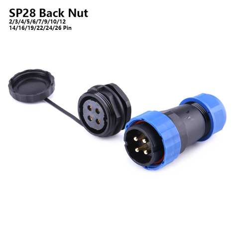 SP28 IP68 Back Nut waterproof connector 2/3/4/5/6/7/9/10/12/14/16/19/22/24/26 Pin plug socket Electric cable Aviation connectors ► Photo 1/6