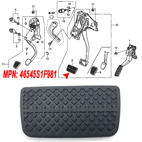 Wooeight 1x Clutch Brake Pedal Rubber Pad Cover 46545S1F981 46545-S1F-981 Fit for Honda  Jazz 2007-2013 Insight 2010 2011-2014 ► Photo 1/5