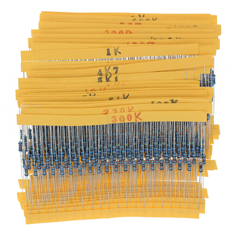 30 Kind 1/4W Resistance 1% Metal Film Resistor Assorted Kit Each 20 Total 600pcs  47Ω/220Ω/1K/10K/47K/68K/100K/220K/1M ► Photo 1/6