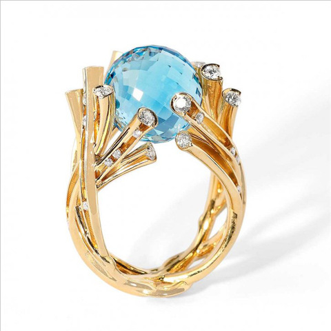 2022 Milanbgirl New Blue Crystal Ball Branch Ring for Women Anniversary Party Banquet Holiday Jewelry ► Photo 1/5