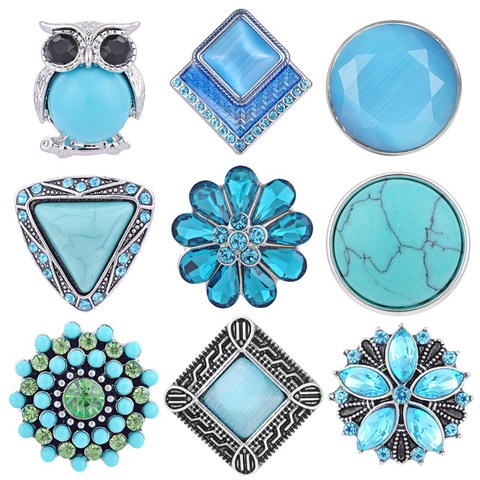 Light Blue Design Snap button 18mm Snap Charms fit Ginger Snaps jewelry Vn-1981 ► Photo 1/6